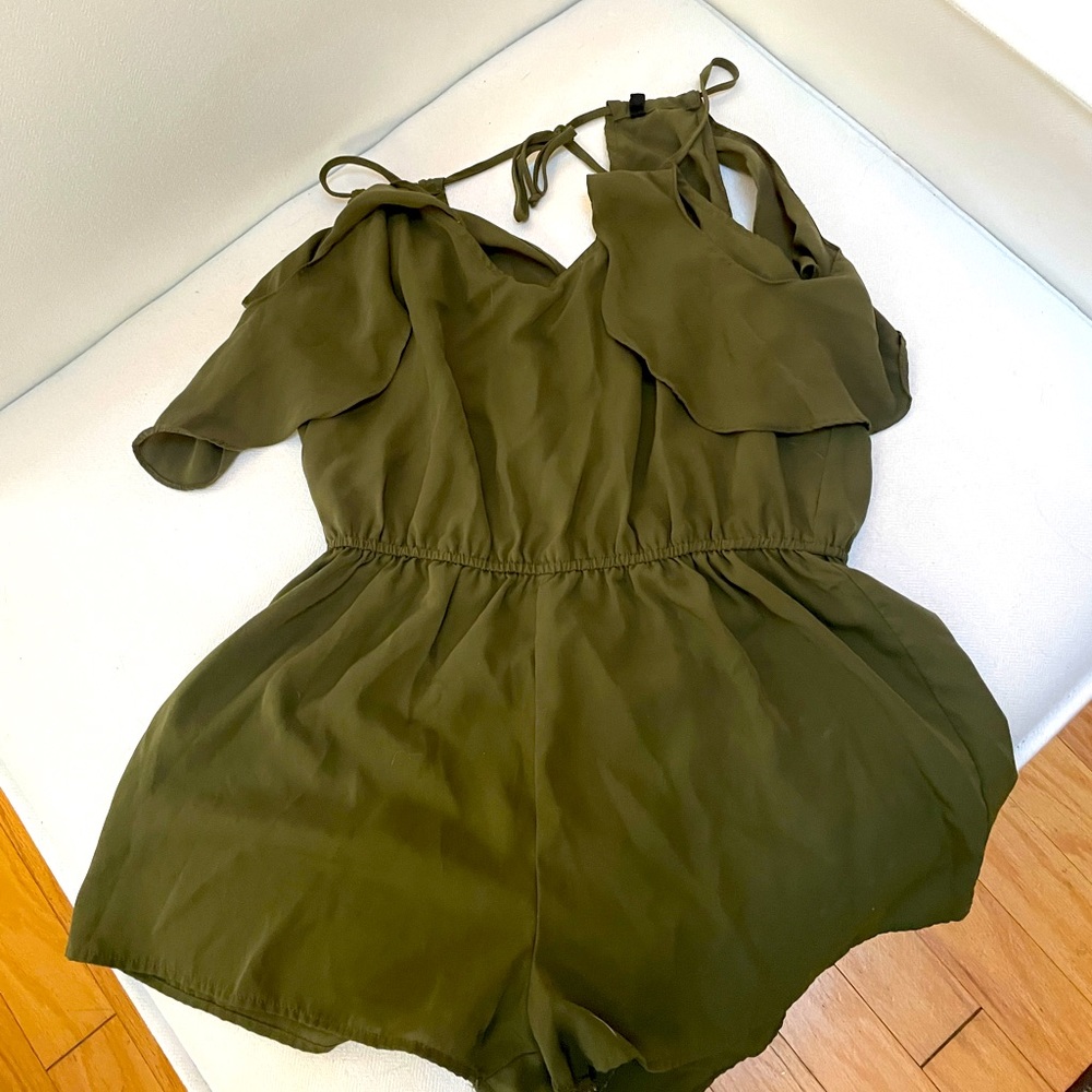 Forest Green Flowy Off The Shoulder Romper